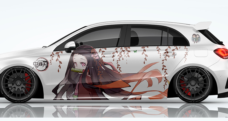 Anime ITASHA Demon Slayer Kamado Nezuko Car Wrap Door Side Stickers Decal Fit With Any Cars Vinyl graphics car accessories car stickers Car Decal