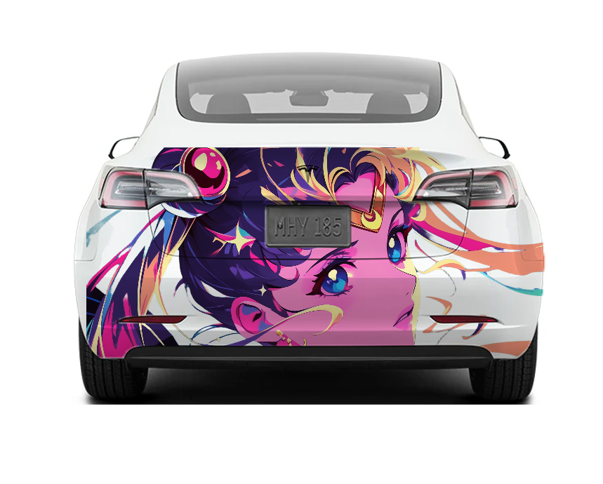 Custom design for 2022 Tesla Model 3 hood + rear end +custom small decals on side
