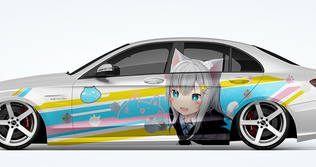 Anime ITASHA Shirakami Fubuki & Nekoha Shizuku Car Wrap Door Side Stickers Decal Fit With Any Cars Vinyl graphics car accessories car stickers Car Decal