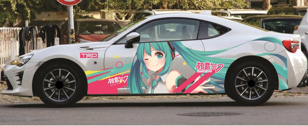 Anime ITASHA Hatsune Miku Car Wrap Door Side Fit Any Cars Vinyl graphics car stickers Car Decal